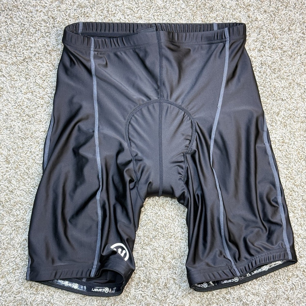 Canari Mens M Black Padded Cycling Bike Shorts Chamois Drawstring Gray Stitching